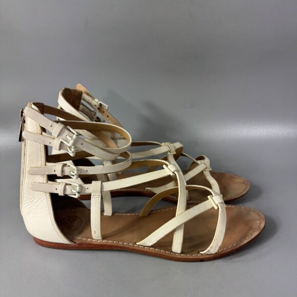 Tory Burch Off-White Leather Lucas Flat Gladiator Sandal, Size 8.5 - Picture 2 of 15